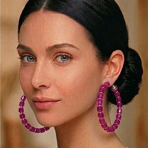 Purple Beaded Hoop Earrings